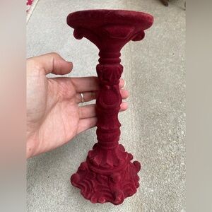 Elegant Burgundy Velvet Taper Candle Holder Halloween Decor